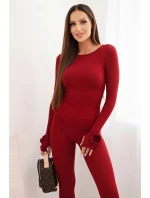 Dámský komplet z pruhované viskózy s dlouhým rukávem a legínami bordó Dámský komplet z pruhované viskózy s dlouhým rukávem a legínami bordó