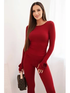 Dámský komplet z pruhované viskózy s dlouhým rukávem a legínami bordó