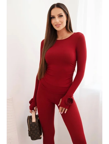 Dámský komplet z pruhované viskózy s dlouhým rukávem a legínami bordó Dámský komplet z pruhované viskózy s dlouhým rukávem a legínami bordó