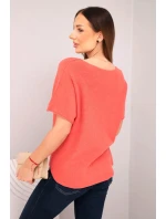 Dámská svetr s krátkým rukávem a výstřihem do V malinová Dámská svetr s krátkým rukávem a výstřihem do V malinová