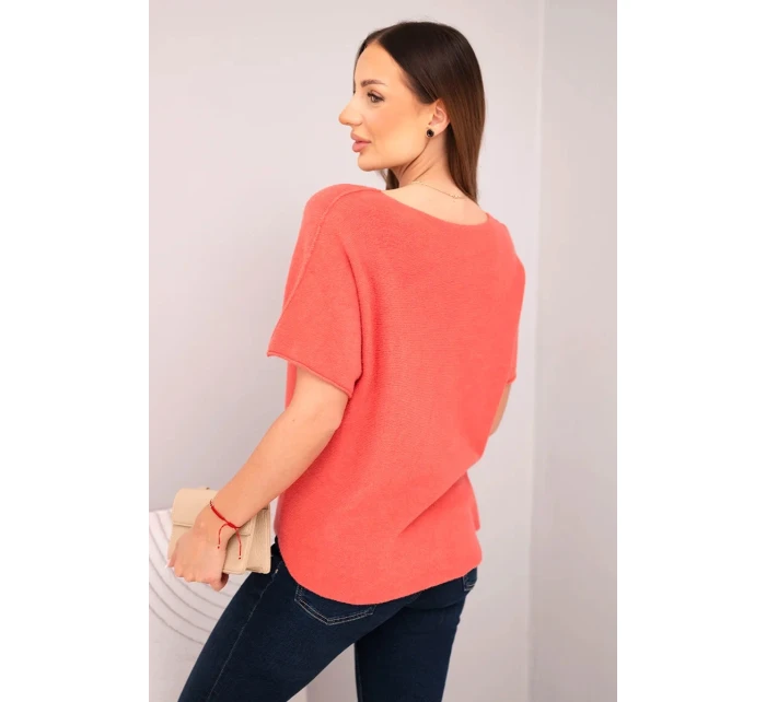 Dámská svetr s krátkým rukávem a výstřihem do V malinová Dámská svetr s krátkým rukávem a výstřihem do V malinová