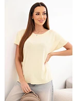 Dámská viskózová oversize halenka s krátkým rukávem a kulatým výstřihem žlutá