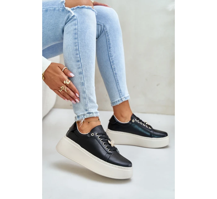Kožené Dámské Sneakersy Na Platformě S  Černé model 21675586 - VINCEZA