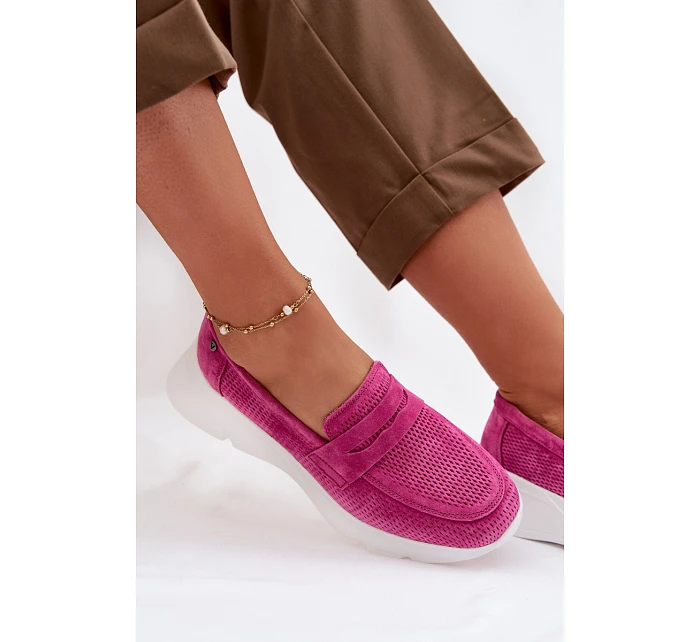 Dámské mokasiny z přírodního semiše na platformě model 22069604 Fuchsiová - VINCEZA