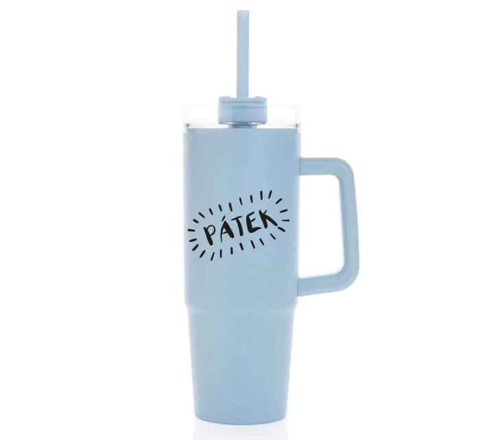 PÁTEK - světle modrý cestovní hrnek s průhledným víčkem 900 ml  