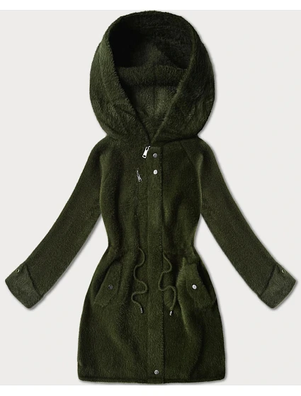 Vlněná bunda z alpaky s kapucí army (W214#)