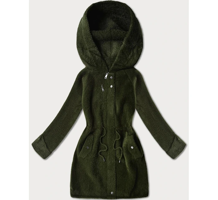 Vlněná bunda z alpaky s kapucí army (W214#)