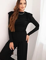 Dámský bavlněný komplet s blůzou a širokými kalhotami černý