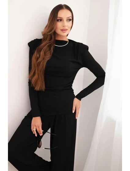 Dámský bavlněný komplet s blůzou a širokými kalhotami černý Dámský bavlněný komplet s blůzou a širokými kalhotami černý