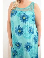 Dámské šaty Plus Size z viskózy s květinovým vzorem a krajkovým výstřihem mentolová Dámské šaty Plus Size z viskózy s květinovým vzorem a krajkovým výstřihem mentolová