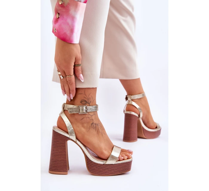 Kožené Sandály Na Robustní Platformě zlato Marina Kožené Sandály Na Robustní Platformě zlato Marina
