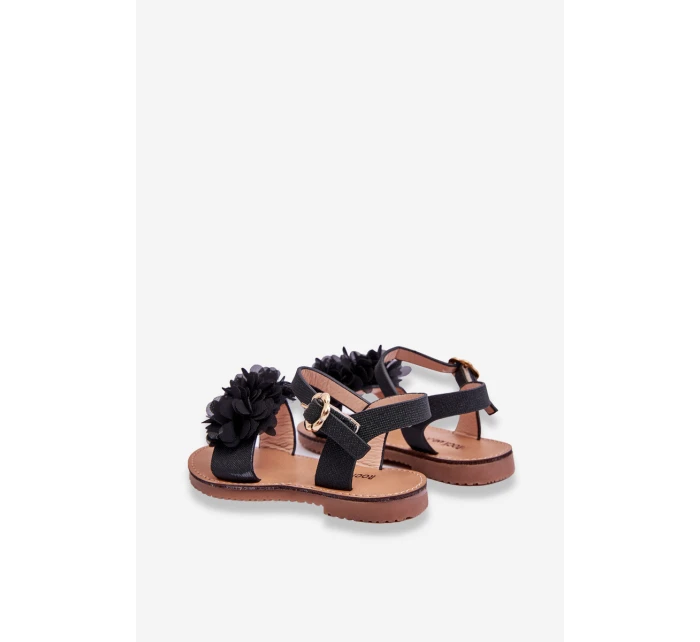 Módní dětské sandály s květy černe Poly Módní dětské sandály s květy černe Poly
