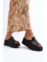 Zazoo 2916 Dámské žabky na masivní platformě se zipem Černé