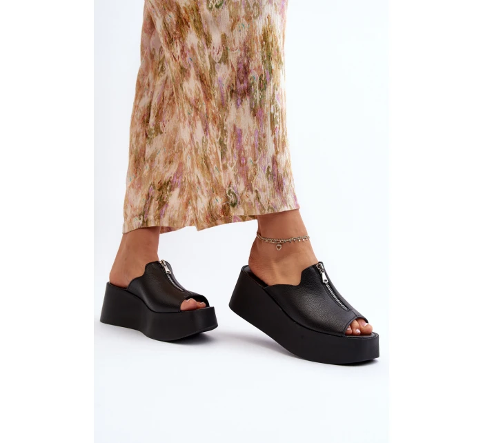 Zazoo 2916 Dámské žabky na masivní platformě se zipem Černé