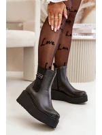 Zazoo 60498 Dámské Botky Chelsea Na Platformě A Klínu Černé