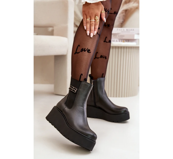 Zazoo 60498 Dámské Botky Chelsea Na Platformě A Klínu Černé