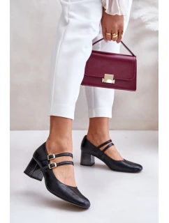 Kožené sandály s pásky na podpatku černé Laura Messi 2857