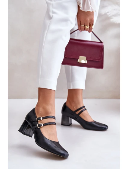 Kožené sandály s pásky na podpatku černé model 21673885 - Laura Messi