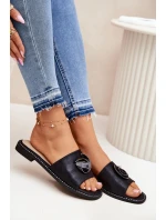 Dámské Pantofle Na Plochém Podpatku S Ozdobným Detalem model 21698262 Černé - S.Barski