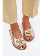 Kožené Ploché Sandály S Ozdobou CheBello 4642 Zlaté