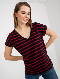 Černočervené dámské basic pruhované bavlněné tričko
