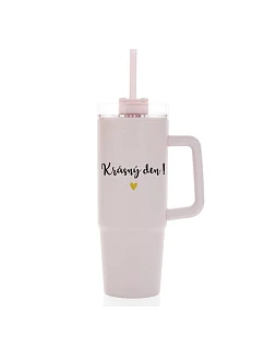 KRÁSNÝ DEN - růžový cestovní termohrnek s průhledným víčkem 900 ml