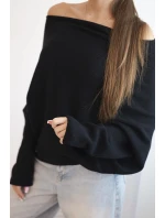 Asymetrický batwing svetr viskózový černý - FPrice