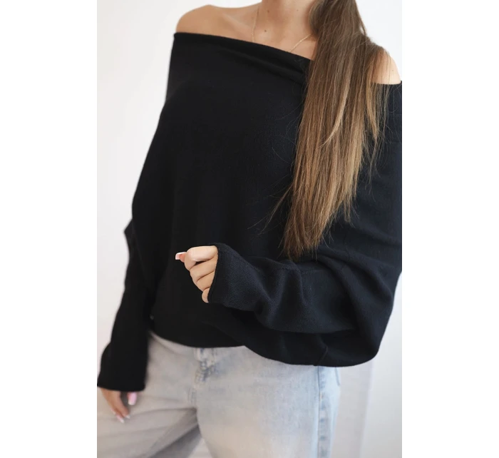 Asymetrický batwing svetr viskózový černý - FPrice