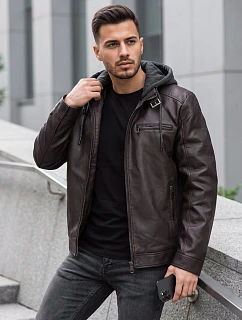 Kurtka męska skórzana ocieplana z kapturem brązowa model 22542448 - FashionStreet