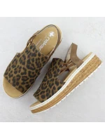 Dámské sandály na platformě s leopardím vzorem v béžové barvě Rieker 62741-90