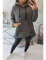 Zateplená mikina s dlouhými zády a kapucí v grafitové barvě