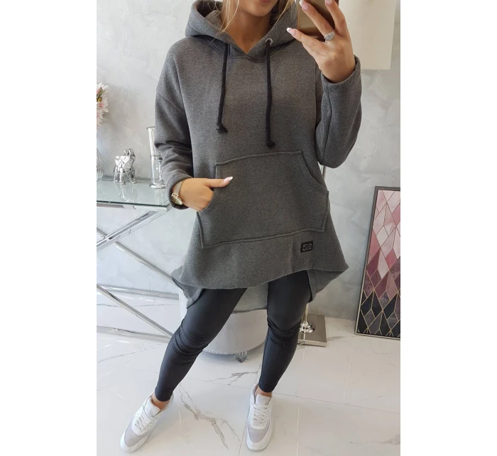 Zateplená mikina s dlouhými zády a kapucí v grafitové barvě