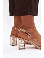 Sandály na podpatku s ozdobou D&A MR52-238 Růžové zlato