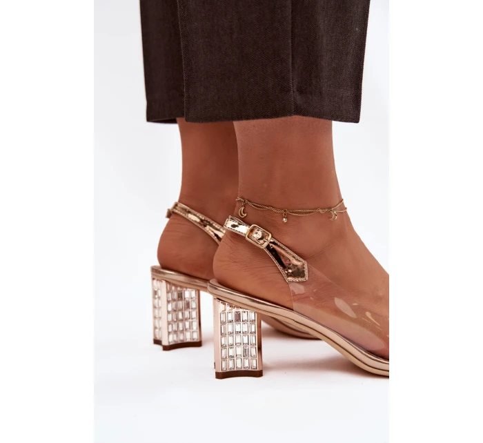 Sandály na podpatku s ozdobou D&A MR52-238 Růžové zlato