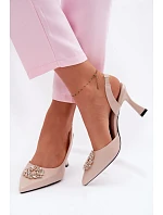 Sandály na podpatku s model 22095233 zdobením Béžové - VINCEZA