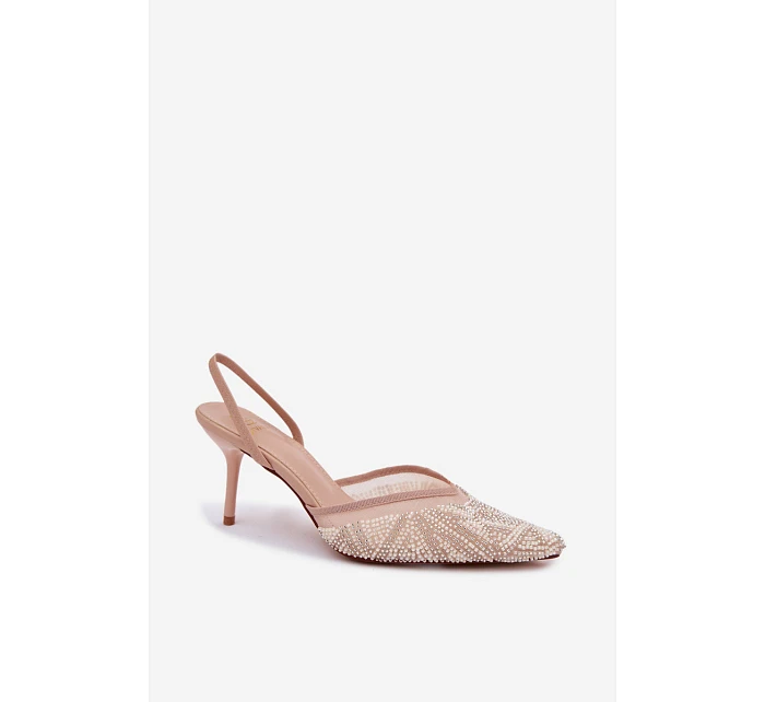 Ozdobené sandály s síťkou na jehle Béžové Bedira