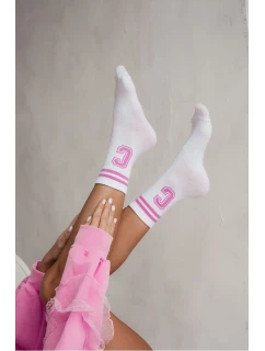 Dámské Ponožky S Pruhy A Písmenem C Bílo-Růžové