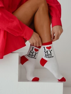 Dámské ponožky s nápisem „I LOVE MY BOYFRIEND“ – bílé