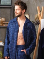 Pyžamo Key MNS 457 B24 Flanelové dlouhé/r M-2XL pánské rozepínací