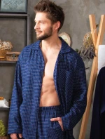 Pyžamo Key MNS 457 B24 Flanelové dlouhé/r M-2XL pánské rozepínací