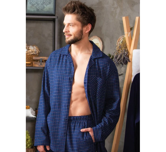 Pyžamo Key MNS 457 B24 Flanelové dlouhé/r M-2XL pánské rozepínací