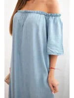 Dámské šaty s krátkým rukávem a volánky světlý denim Dámské šaty s krátkým rukávem a volánky světlý denim