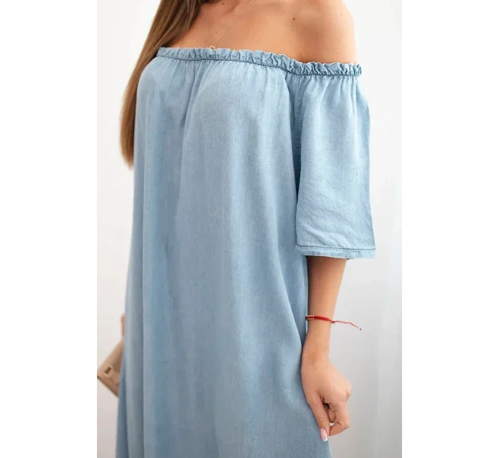 Dámské šaty s krátkým rukávem a volánky světlý denim Dámské šaty s krátkým rukávem a volánky světlý denim