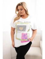 Dámská bavlněná halenka Plus Size se zlatým nápisem bílá + zelená