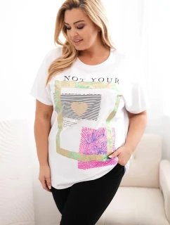 Dámská bavlněná halenka Plus Size se zlatým nápisem bílá + zelená