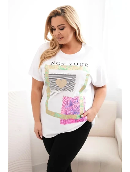 Dámská bavlněná halenka Plus Size se zlatým nápisem bílá + zelená