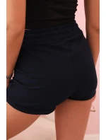 Dámské bavlněné šortky s gumou a vázáním v pase modré