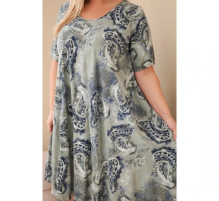 Dámské viskózové šaty Plus Size s krátkým rukávem a model 22043104 střihem khaki - K-Fashion