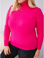 Dámský svetřík z viskózy Plus Size s rolákem v klasickém střihu fuchsiová Dámský svetřík z viskózy Plus Size s rolákem v klasickém střihu fuchsiová
