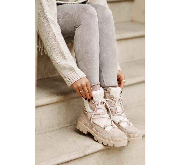 Boty S Kožíškem Typu Beránek Béžové Merilana Boty S Kožíškem Typu Beránek Béžové Merilana